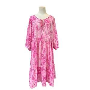 Women's Destination 365 Pink Abstract Pattern Long Sleeve Dress – Size XL